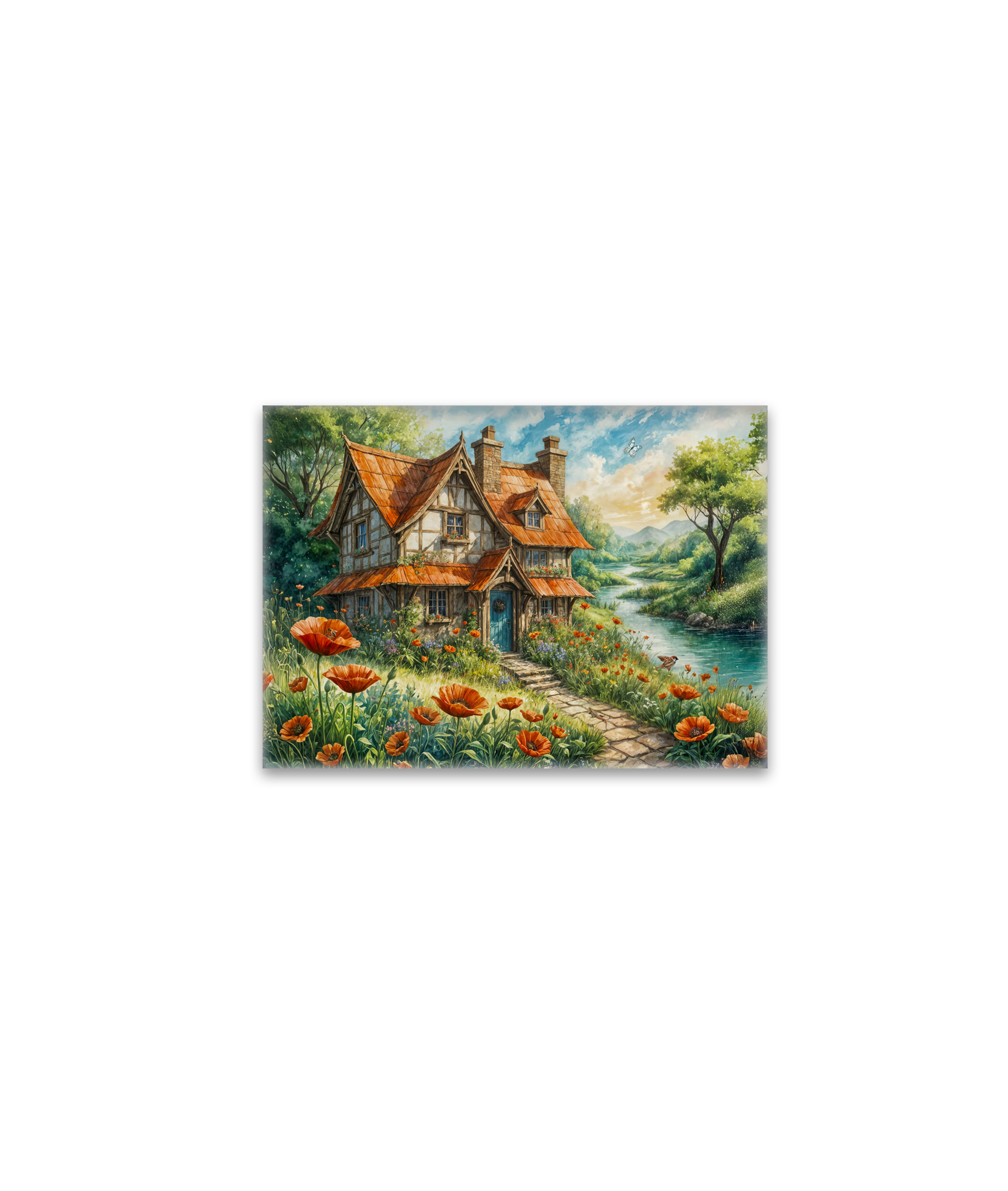 raxxa Glas-Magnet: Whimsical Cottage with Poppy Flowers