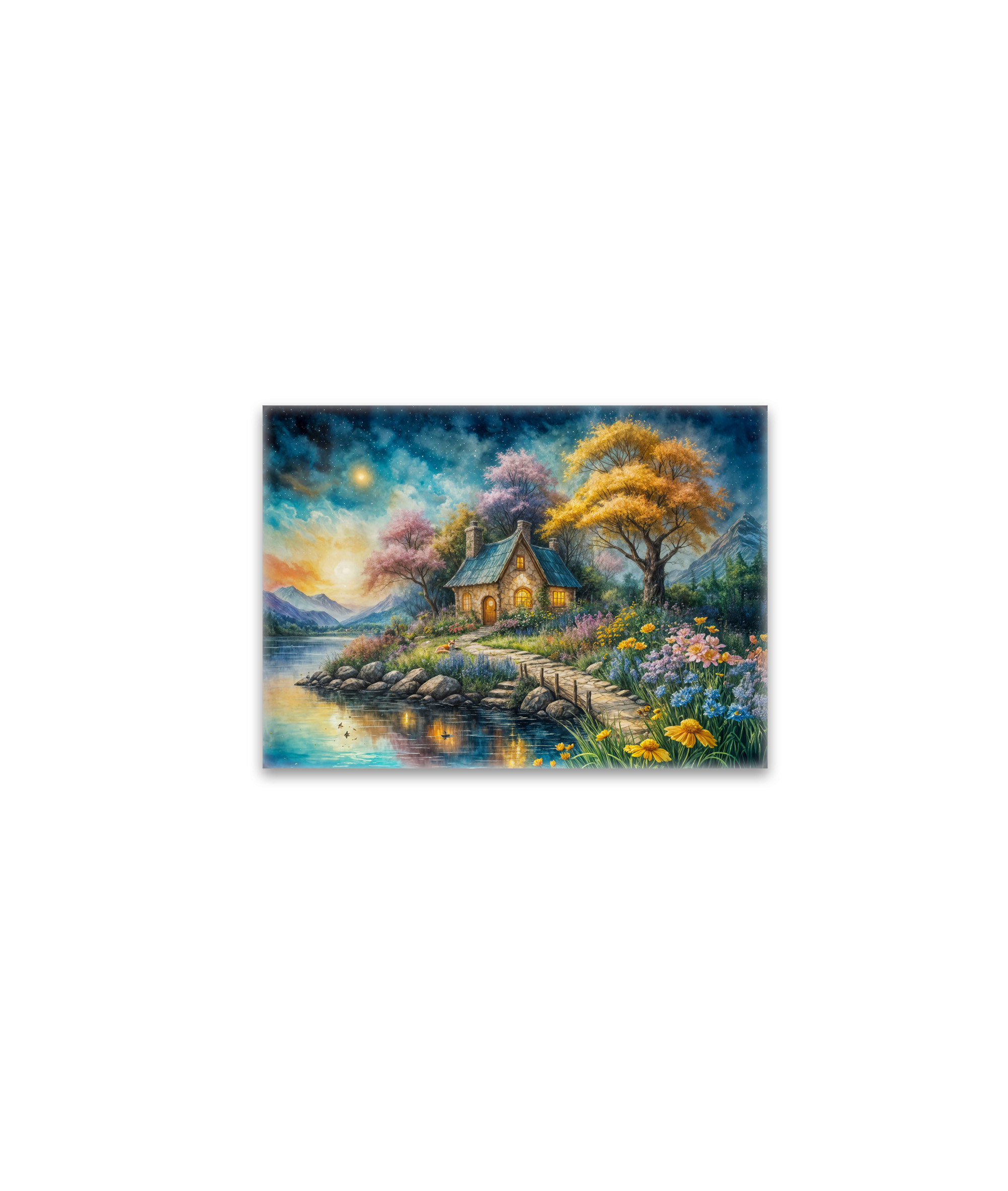 raxxa Glas-Magnet: Enchanting Cottage by Moonlit Stream