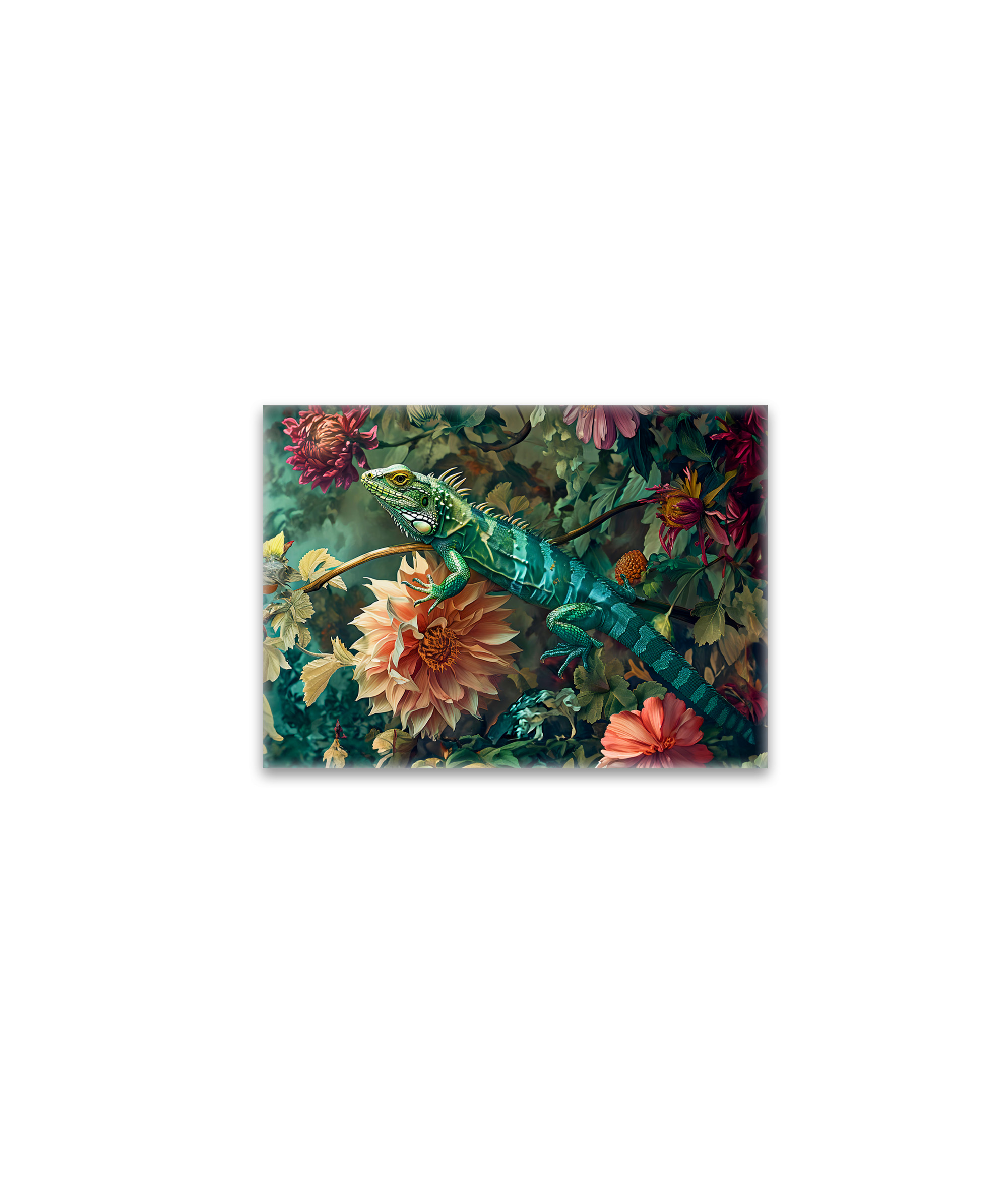 raxxa Glas-Magnet: Lizard Between Dahlia Blooms Garden Illustration