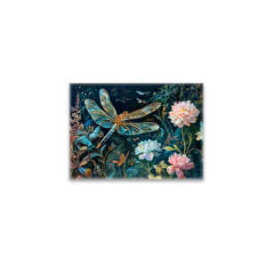 raxxa Glas-Magnet: Dragonfly at Night in a Garden with Peonies and Grasses Illustration
