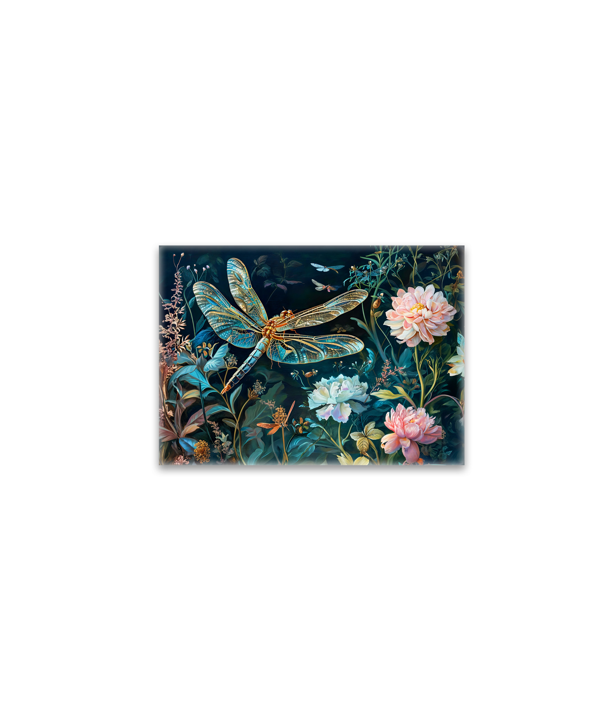 raxxa Glas-Magnet: Dragonfly at Night in a Garden with Peonies and Grasses Illustration