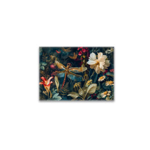 raxxa Glas-Magnet: Dragonfly in a Garden with Daisies and Lilies Illustration