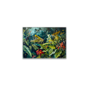 raxxa Glas-Magnet: Green Grasshoppers in an Herb Garden Illustration
