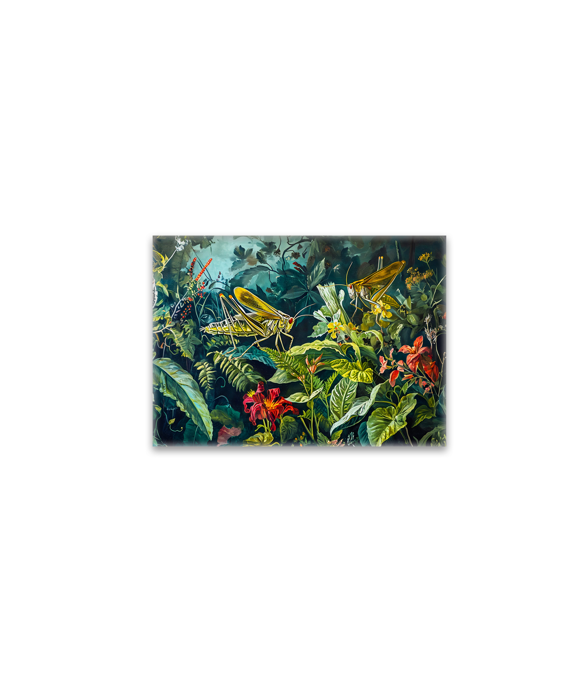 raxxa Glas-Magnet: Green Grasshoppers in an Herb Garden Illustration