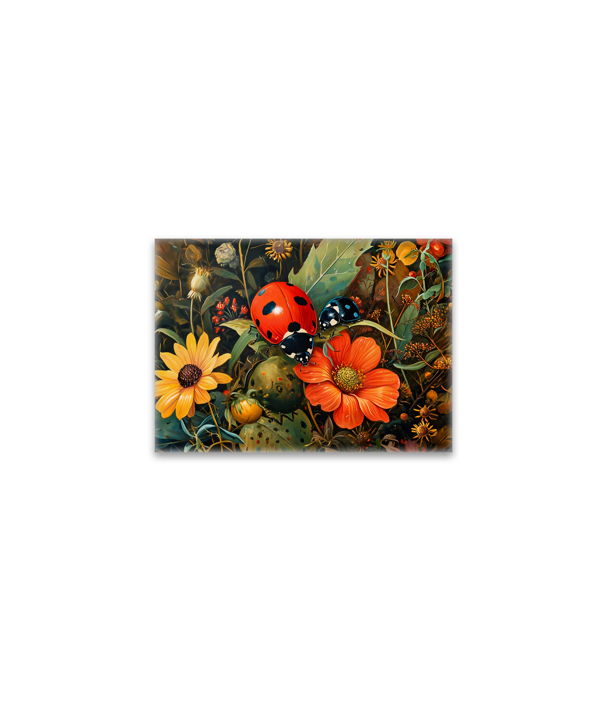 raxxa Glas-Magnet: Ladybug on a Simple Dahlia Bloom Illustration