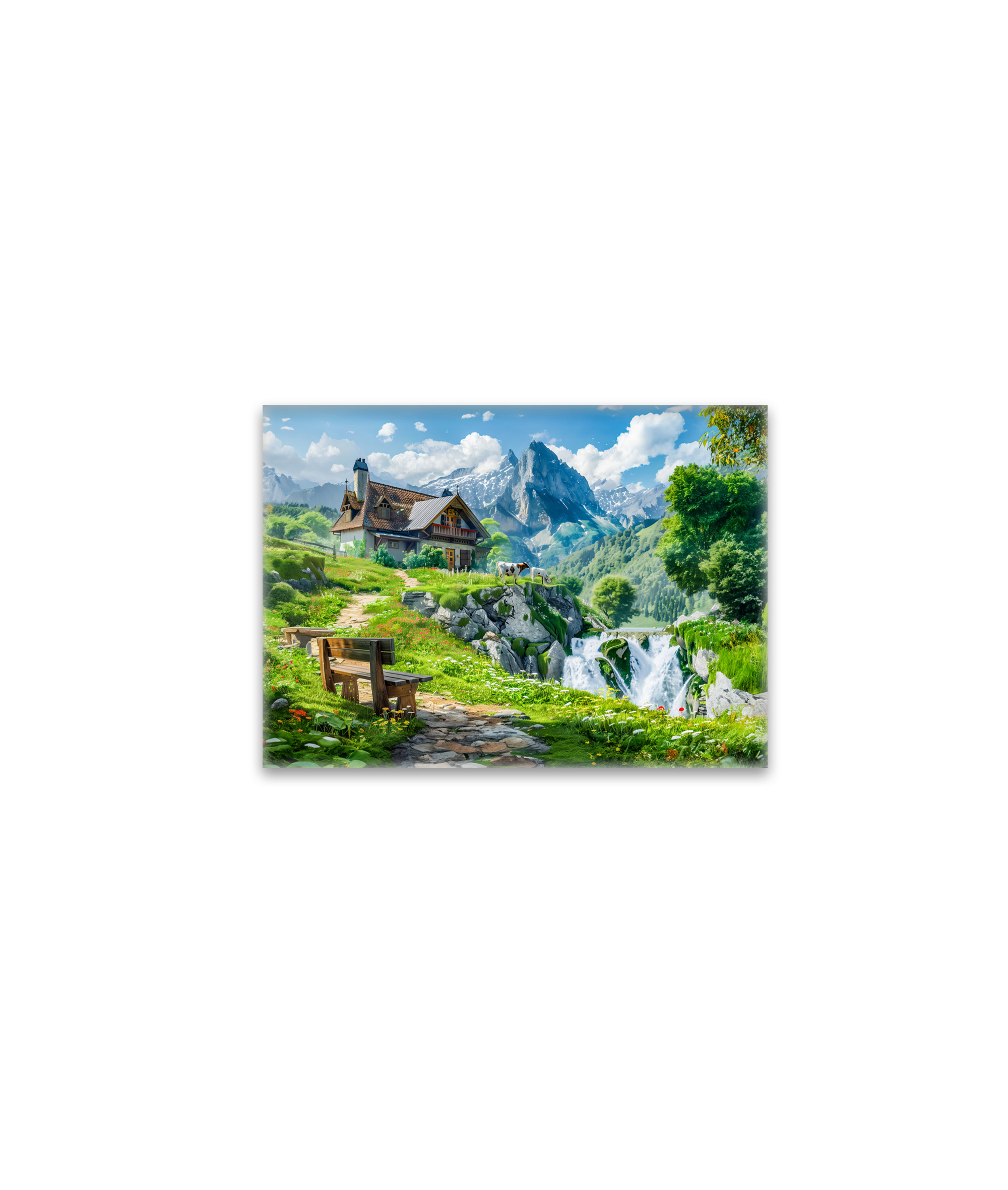 raxxa Glas-Magnet: Alpine Cottage by Mountain Waterfall