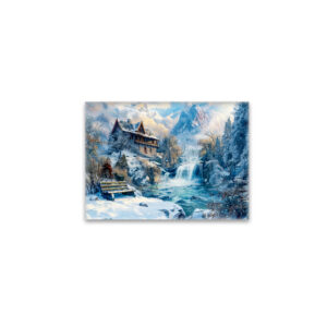raxxa Glas-Magnet: Mountain Cottage by Waterfall in Winter Illustration