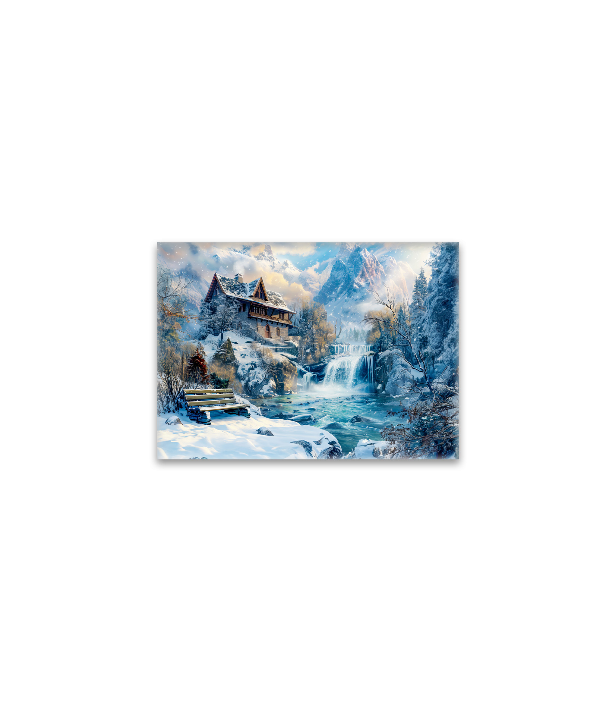 raxxa Glas-Magnet: Mountain Cottage by Waterfall in Winter Illustration