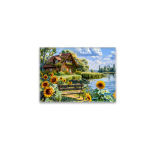 raxxa Glas-Magnet: Lakeside Cottage with Sunflower Field