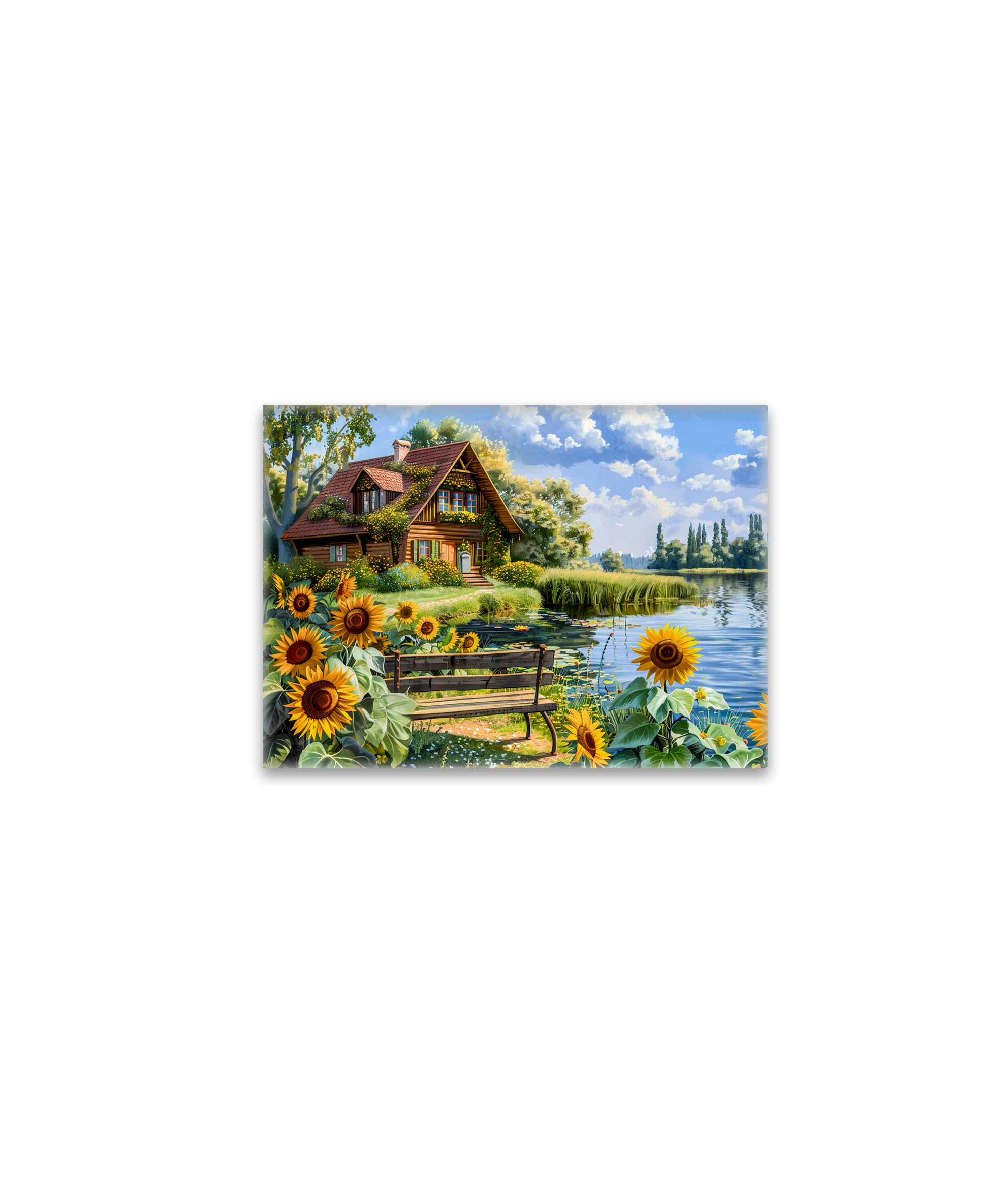 raxxa Glas-Magnet: Lakeside Cottage with Sunflower Field