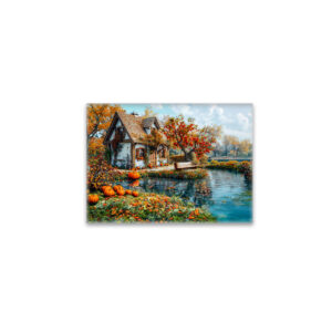 raxxa Glas-Magnet: Cozy Lakeside Cottage in Autumn Illustration