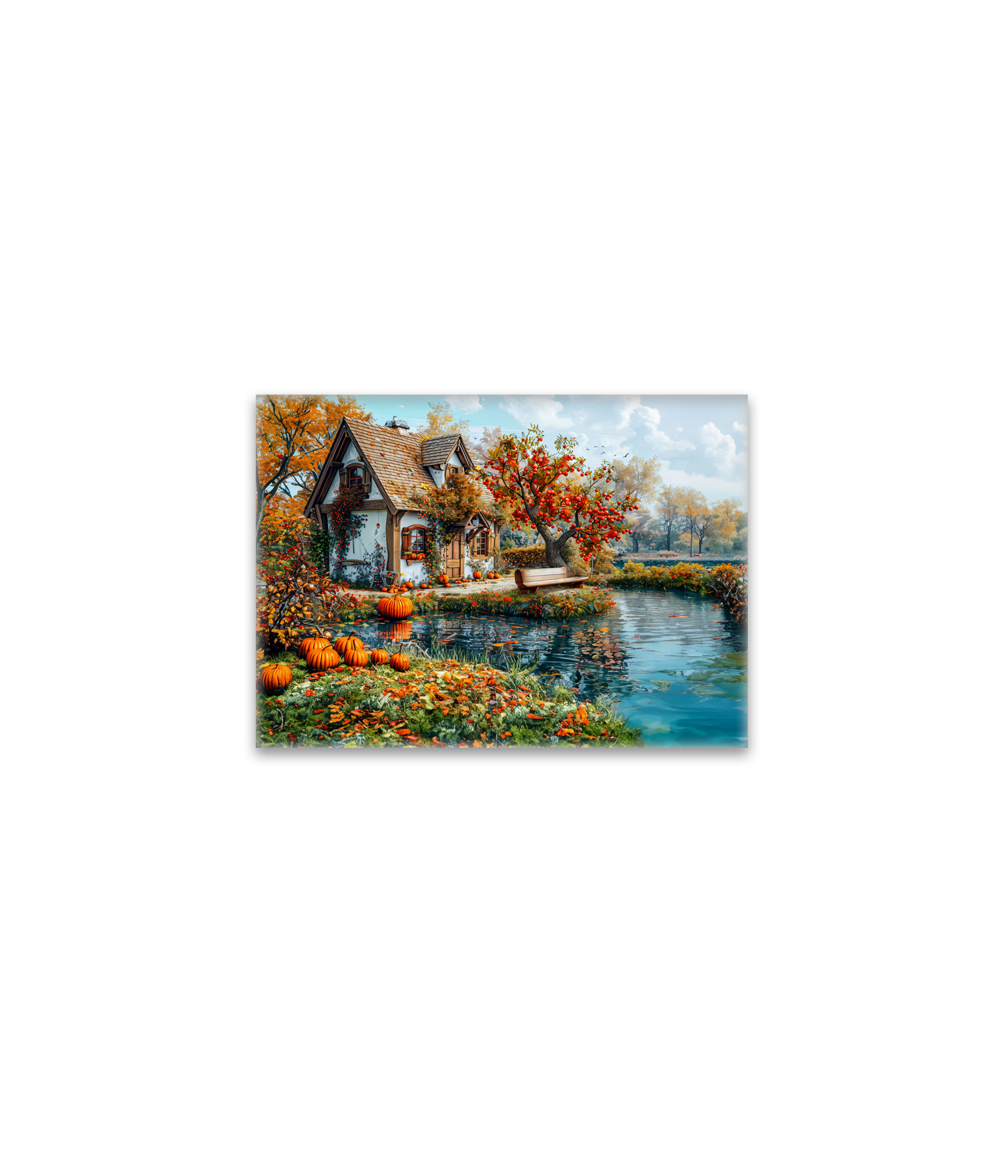 raxxa Glas-Magnet: Cozy Lakeside Cottage in Autumn Illustration