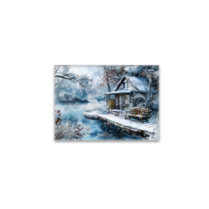 raxxa Glas-Magnet: Old Mill by Frosty River in Winter Illustration