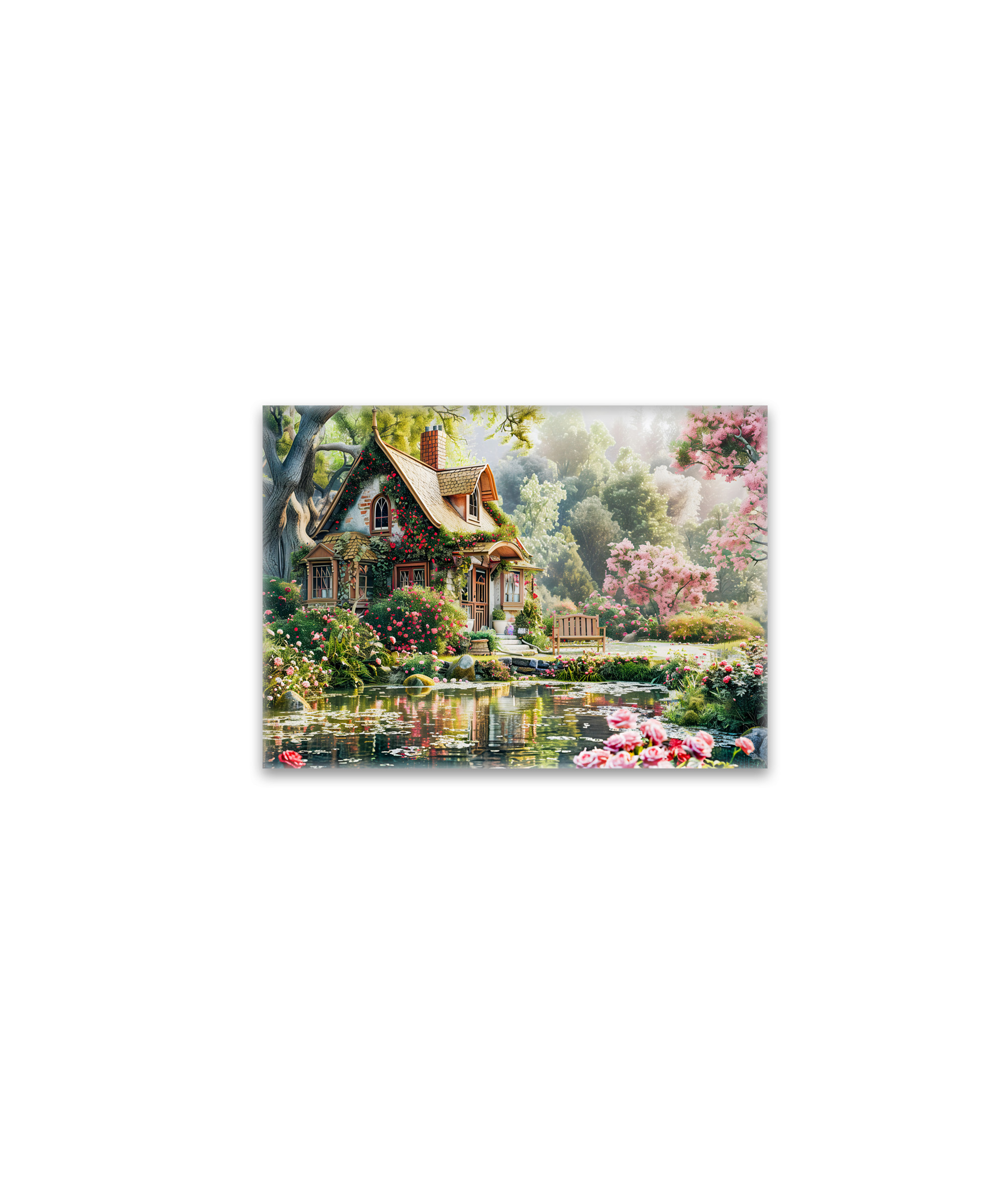 raxxa Glas-Magnet: Whimsical Cottage with Rhododendrons and Pond