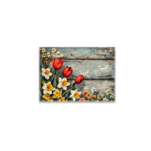 raxxa Glas-Magnet: Red Tulips and Daffofils on Blue Wood