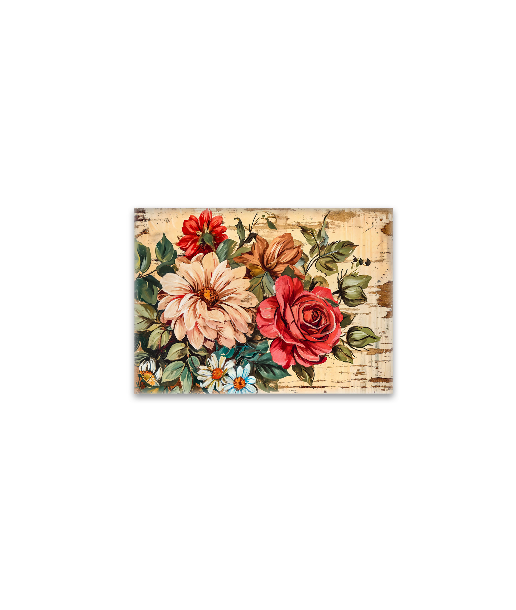 raxxa Glas-Magnet: Dahlias and Roses on Cracked Wooden Wall