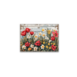 raxxa Glas-Magnet: Red Tulips and Daisies on White Planks
