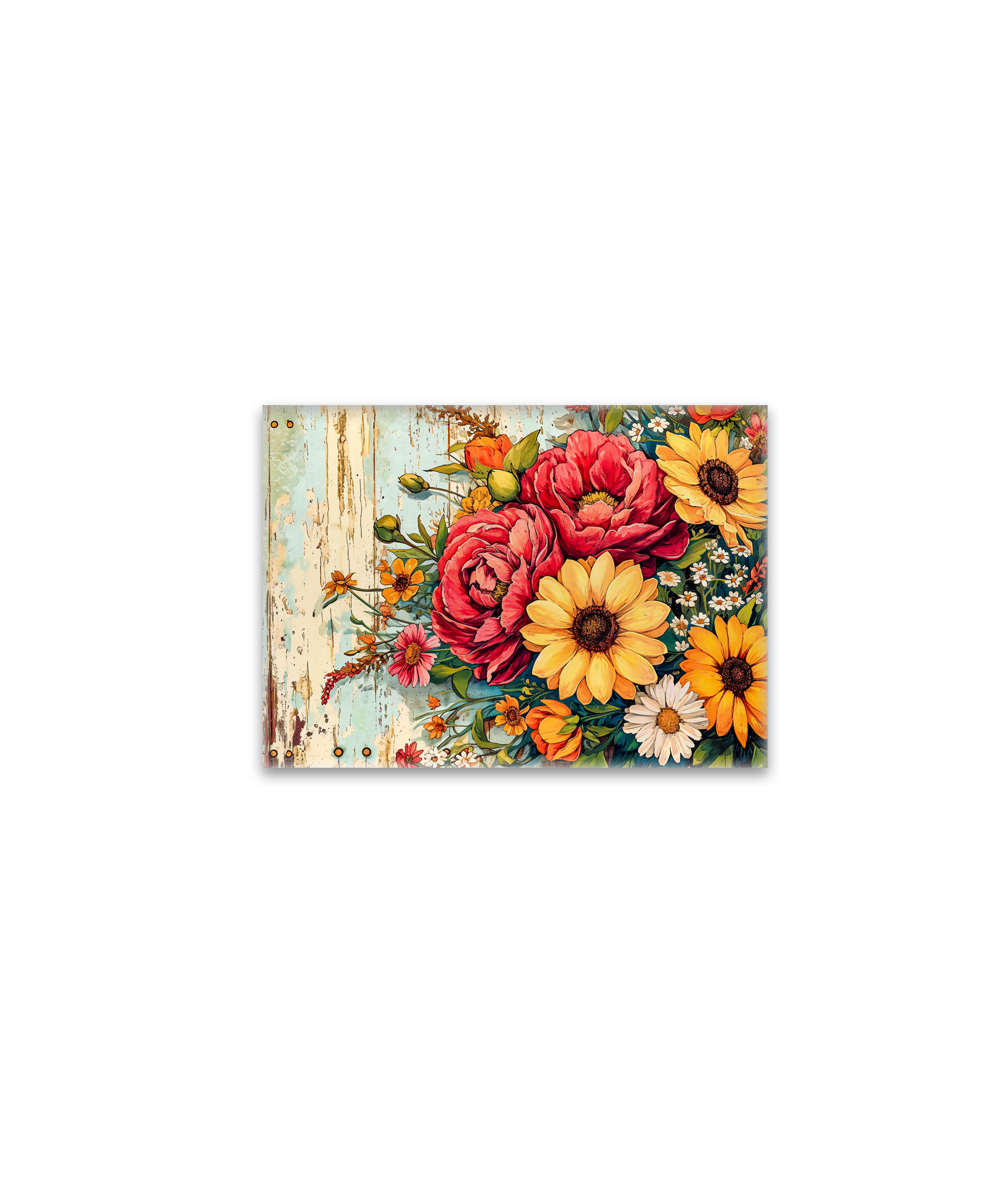raxxa Glas-Magnet: Red and Yellow Garden Flowers on Wood