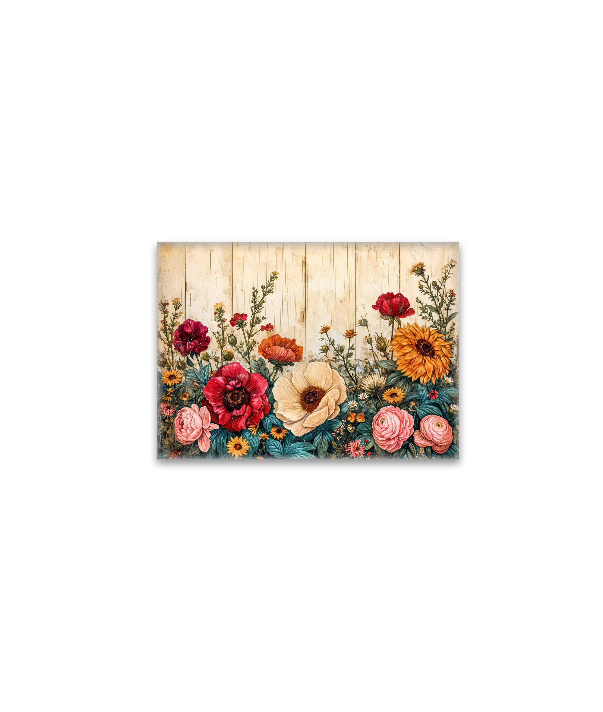 raxxa Glas-Magnet: Sunflowers and Roses on Rustic White Wood