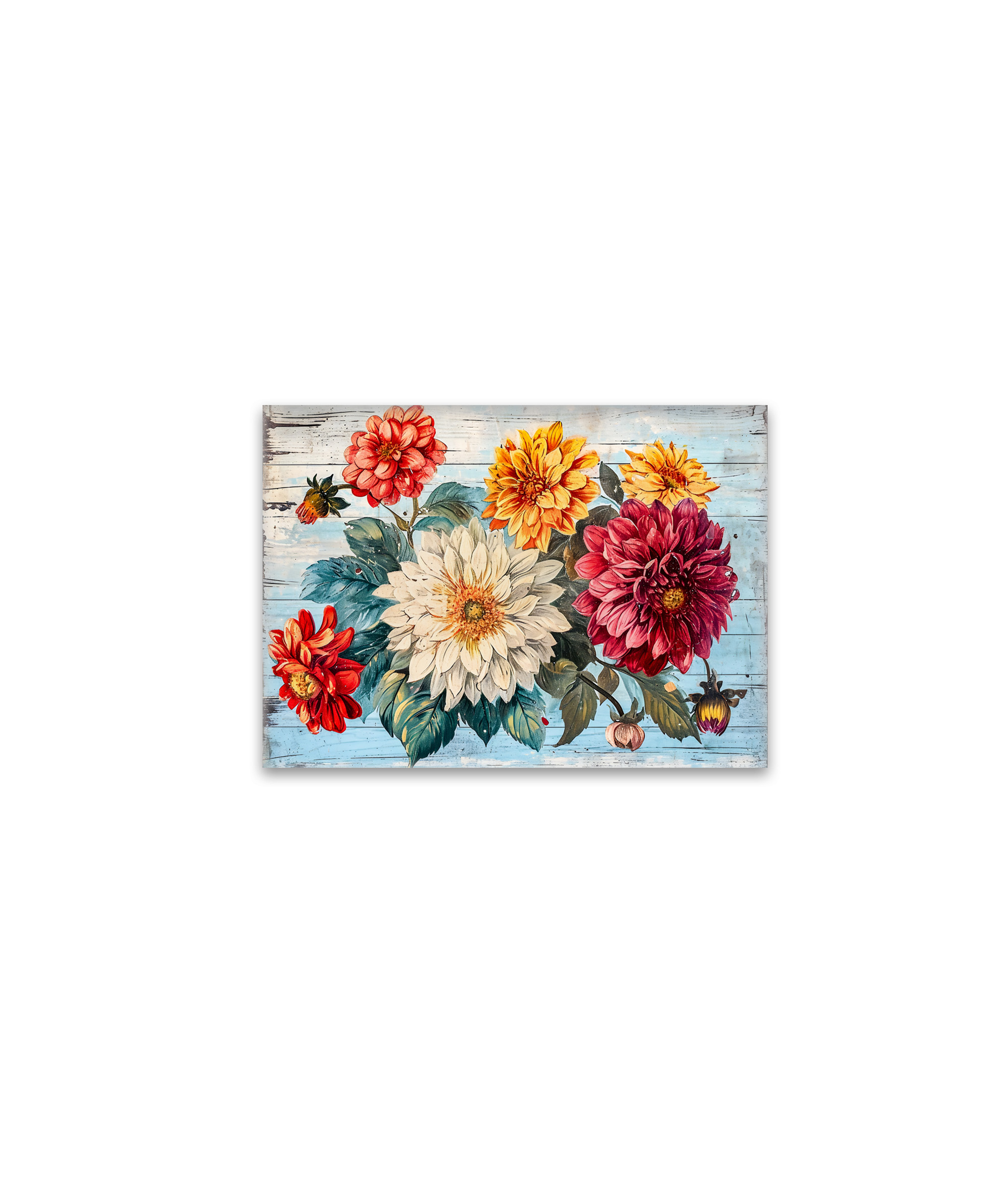 raxxa Glas-Magnet: Dahlia Garden Mix on Blue Wood