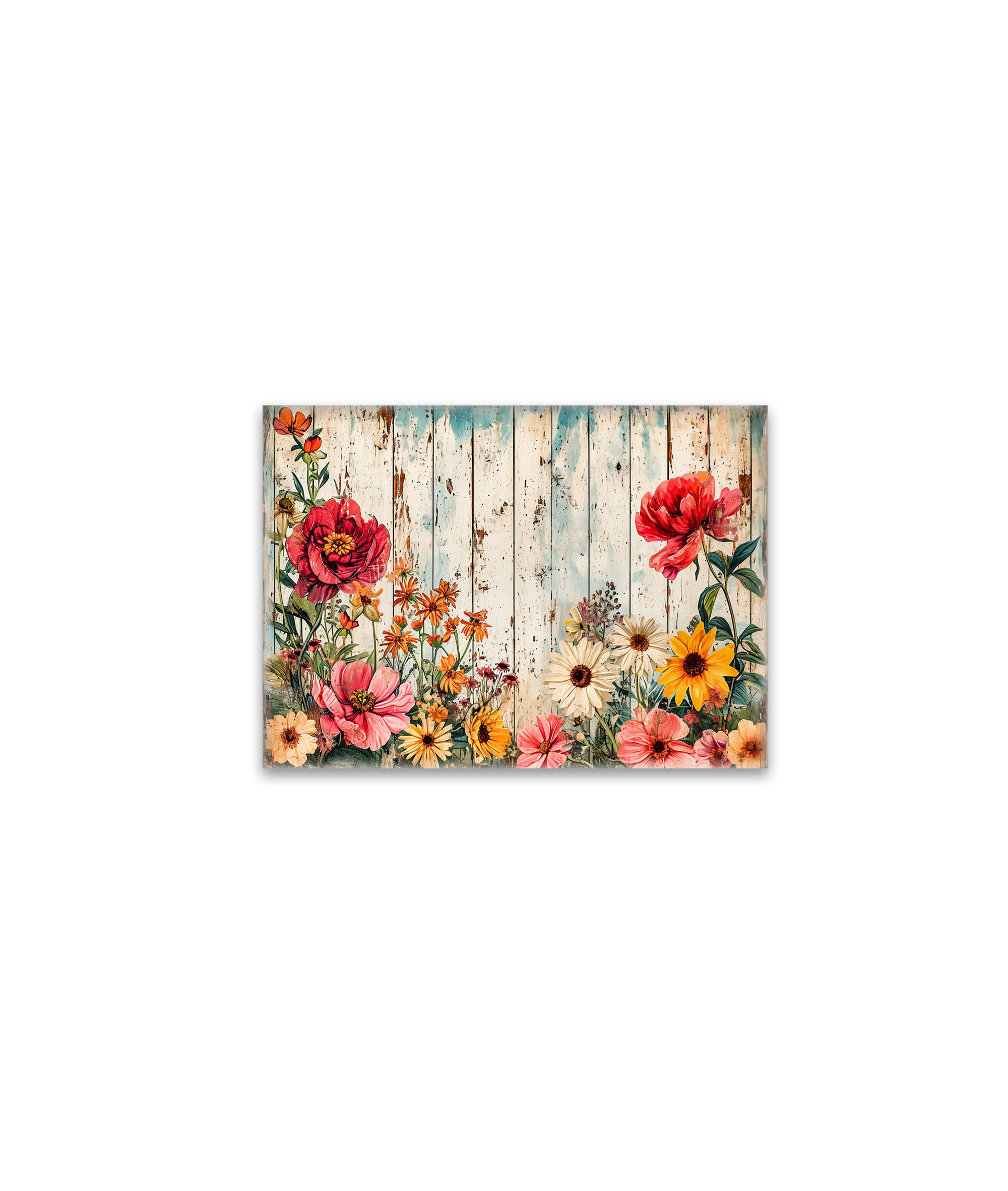 raxxa Glas-Magnet: Pink Poppies and Daisies on Blue Wood