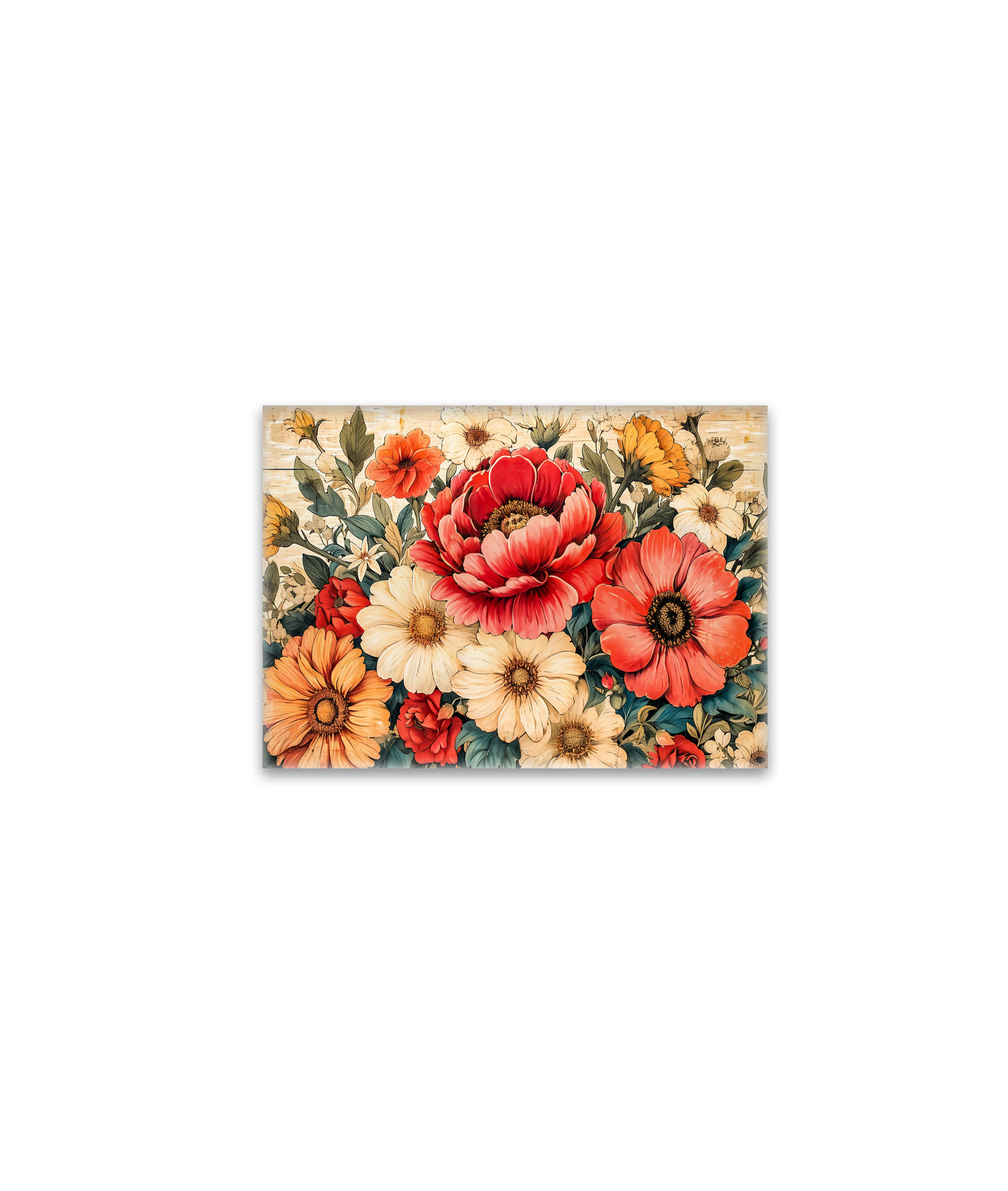 raxxa Glas-Magnet: Coral Poppies and Zinnias on Rustic Boards