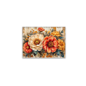 raxxa Glas-Magnet: Cream Peony and Orange Zinnia on Wood