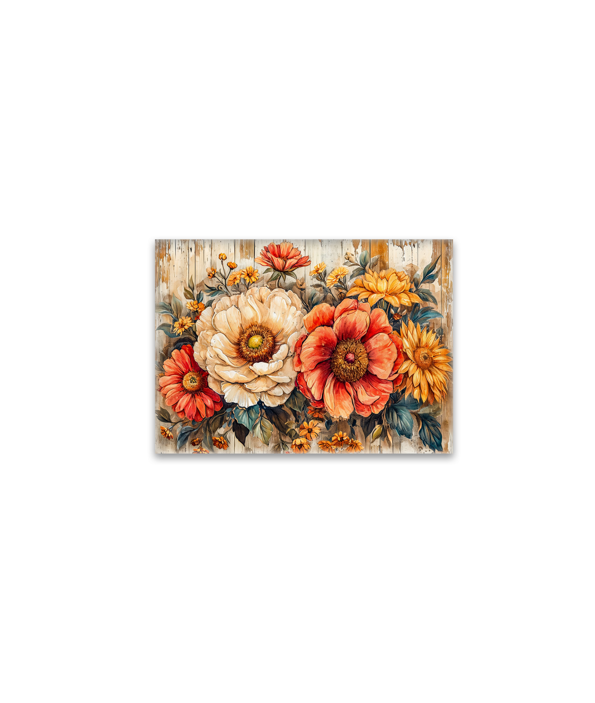 raxxa Glas-Magnet: Cream Peony and Orange Zinnia on Wood