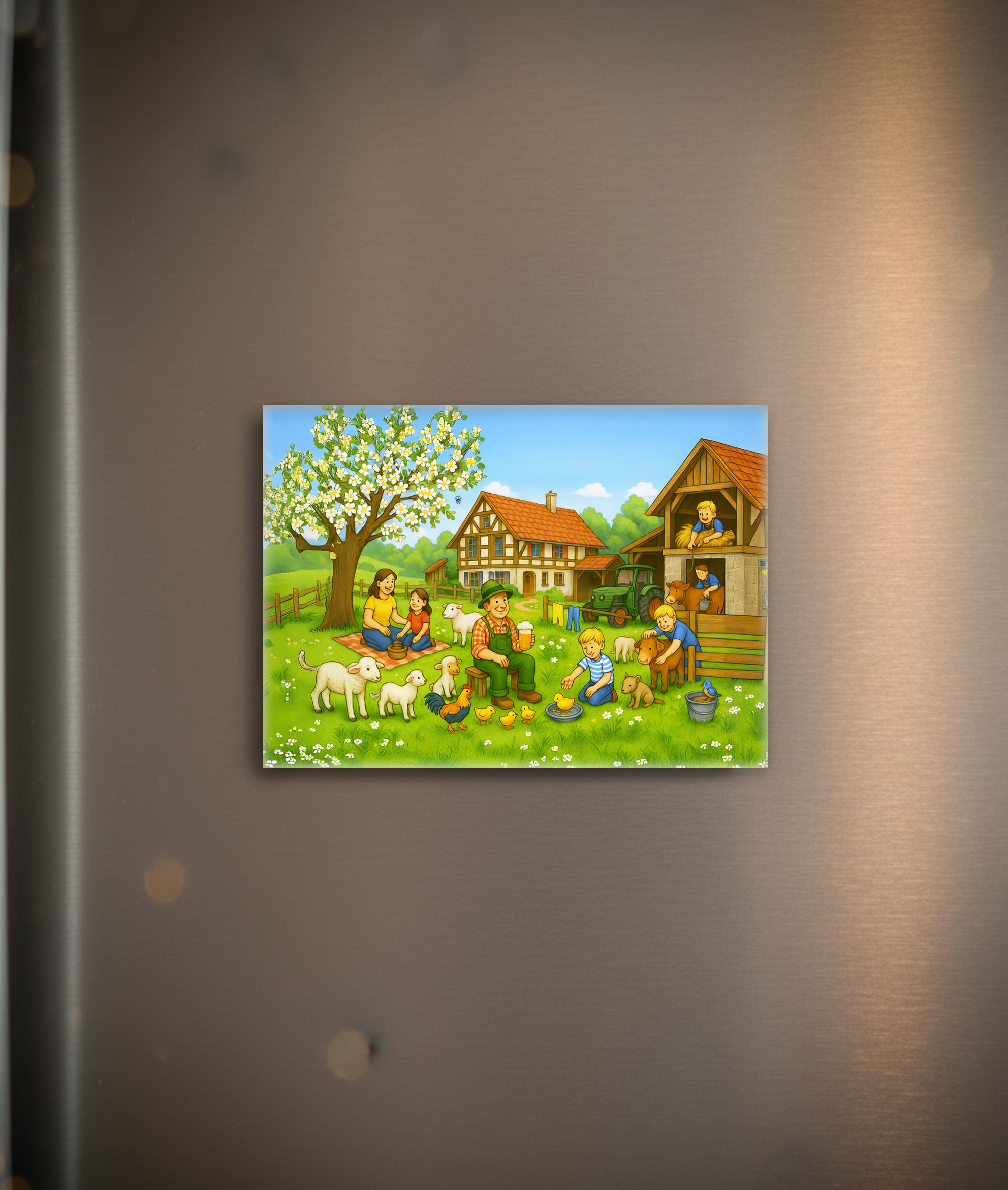 raxxa Glas-Magnet: Spring on Bavarian Farm with family and animals