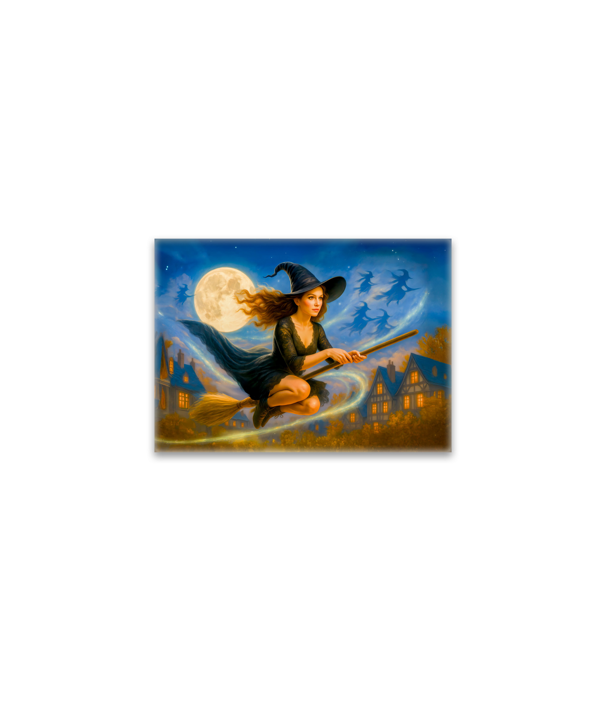 raxxa Glas-Magnet: Flying witch over village rooftops by full moon