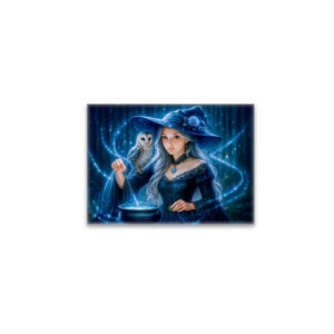 raxxa Glas-Magnet: Silver haired witch with owl and cauldron
