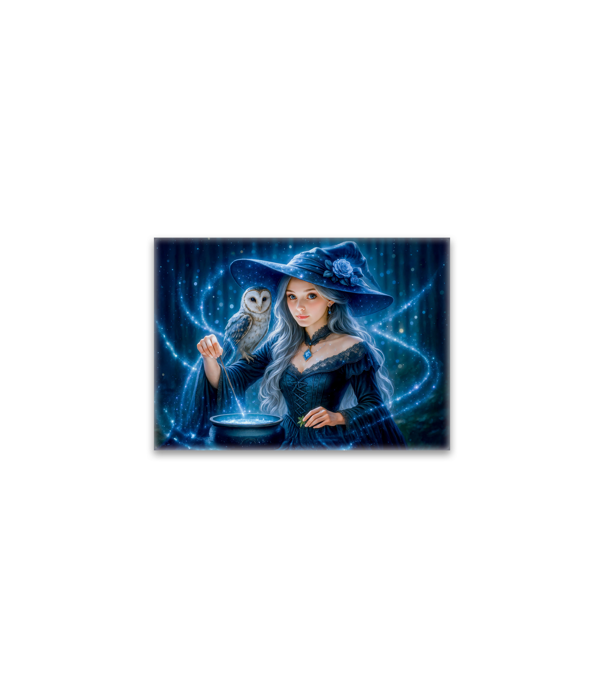 raxxa Glas-Magnet: Silver haired witch with owl and cauldron