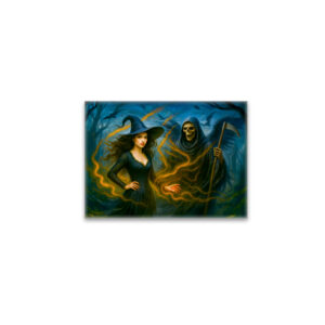raxxa Glas-Magnet: Witch in dark forest with the grim reaper