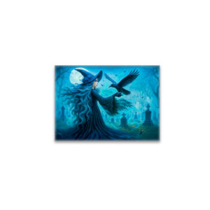 raxxa Glas-Magnet: Witch with raven in moonlit graveyard