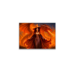 raxxa Glas-Magnet: Witch with red dragon and blazing fire