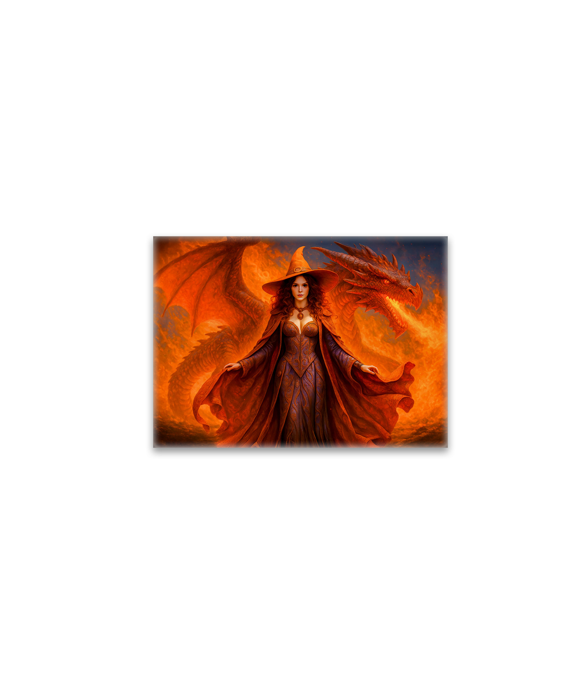 raxxa Glas-Magnet: Witch with red dragon and blazing fire