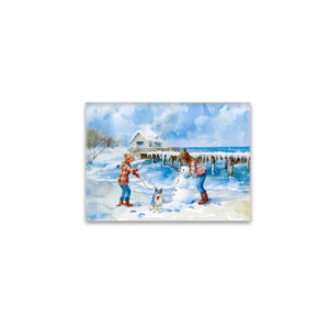 raxxa Glas-Magnet: Boy girl and dog playing on winter beach watercolor