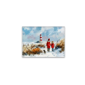 raxxa Glas-Magnet: Winter Beach Walk with Dog to Lighthouse
