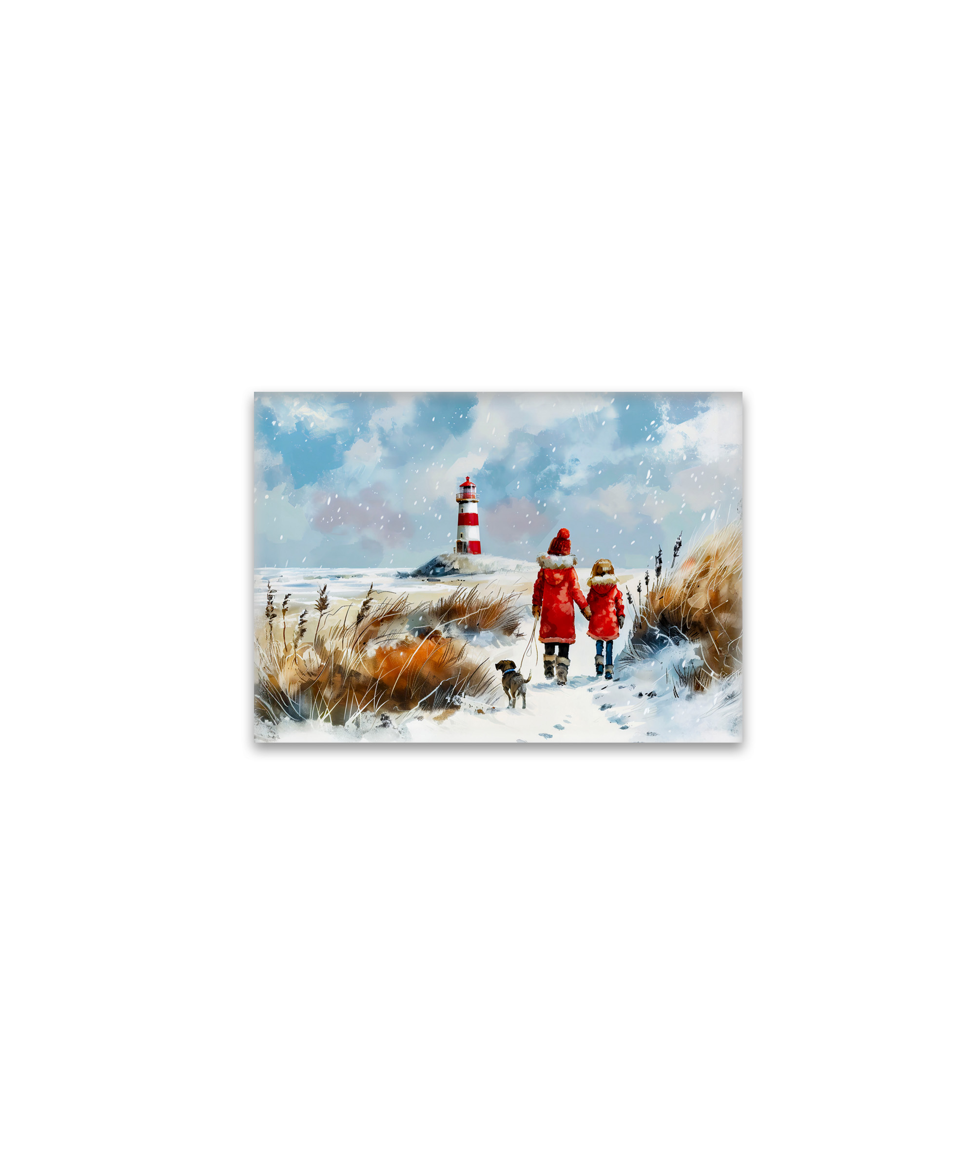 raxxa Glas-Magnet: Winter Beach Walk with Dog to Lighthouse