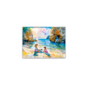 raxxa Glas-Magnet: Girls playing by seaside rock arch watercolor