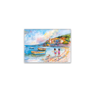 raxxa Glas-Magnet: Children with dog at Mediterranean beach watercolor