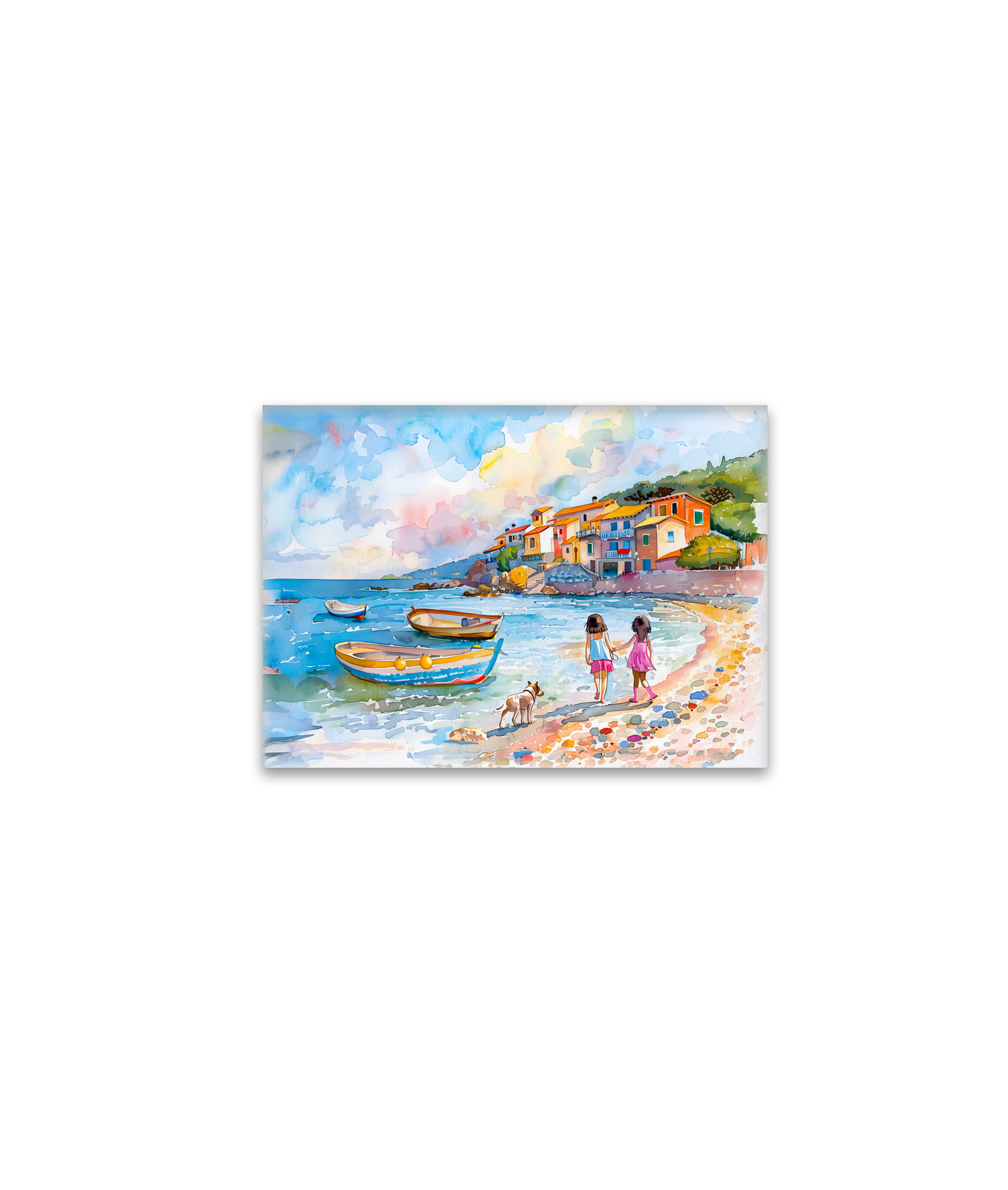 raxxa Glas-Magnet: Children with dog at Mediterranean beach watercolor