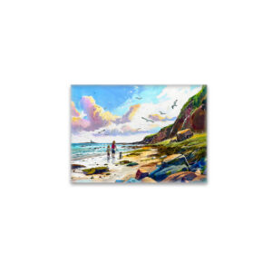 raxxa Glas-Magnet: Mother and child walking dog on beach watercolor