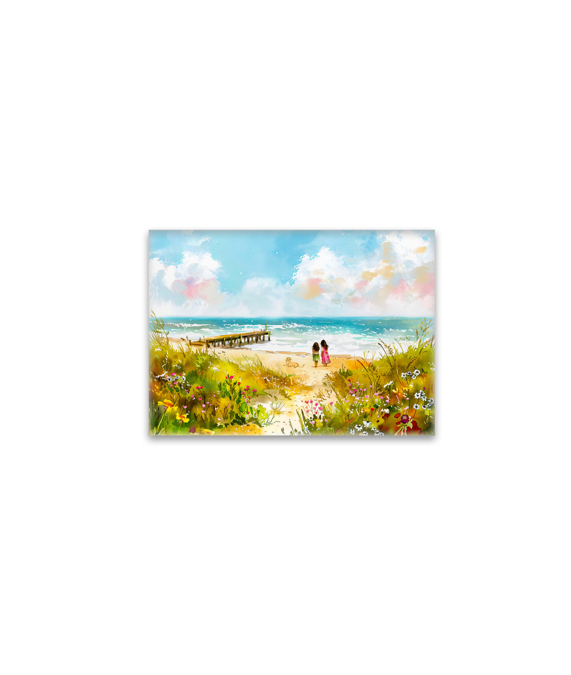 raxxa Glas-Magnet: Wildflower meadow near beach with children watercolor
