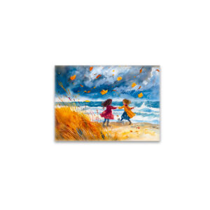 raxxa Glas-Magnet: Autumn Stormy Beach Fun with Dog watercolor painting