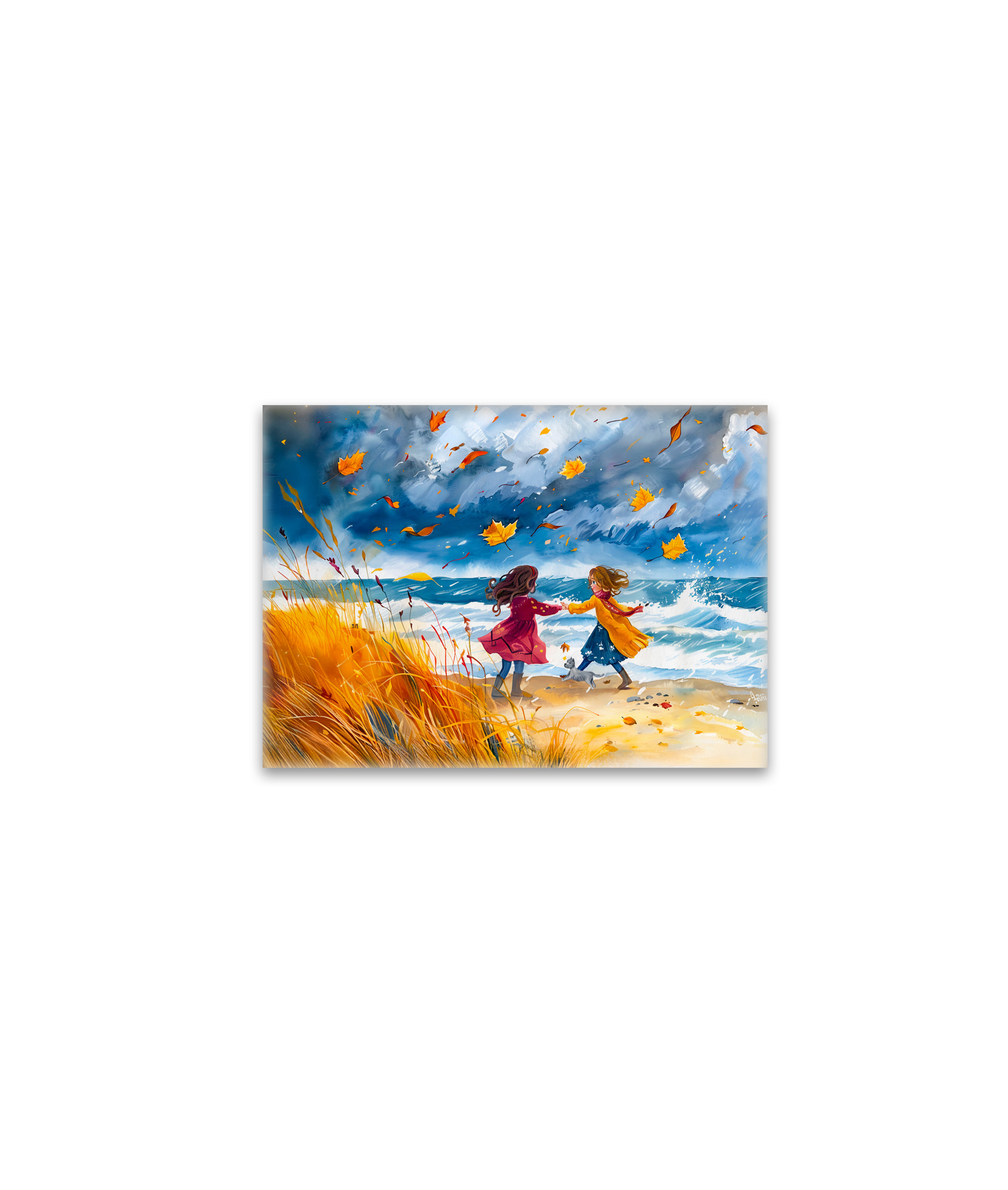 raxxa Glas-Magnet: Autumn Stormy Beach Fun with Dog watercolor painting