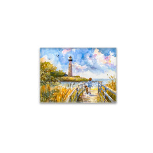 raxxa Glas-Magnet: Lighthouse trail with child and dog watercolor