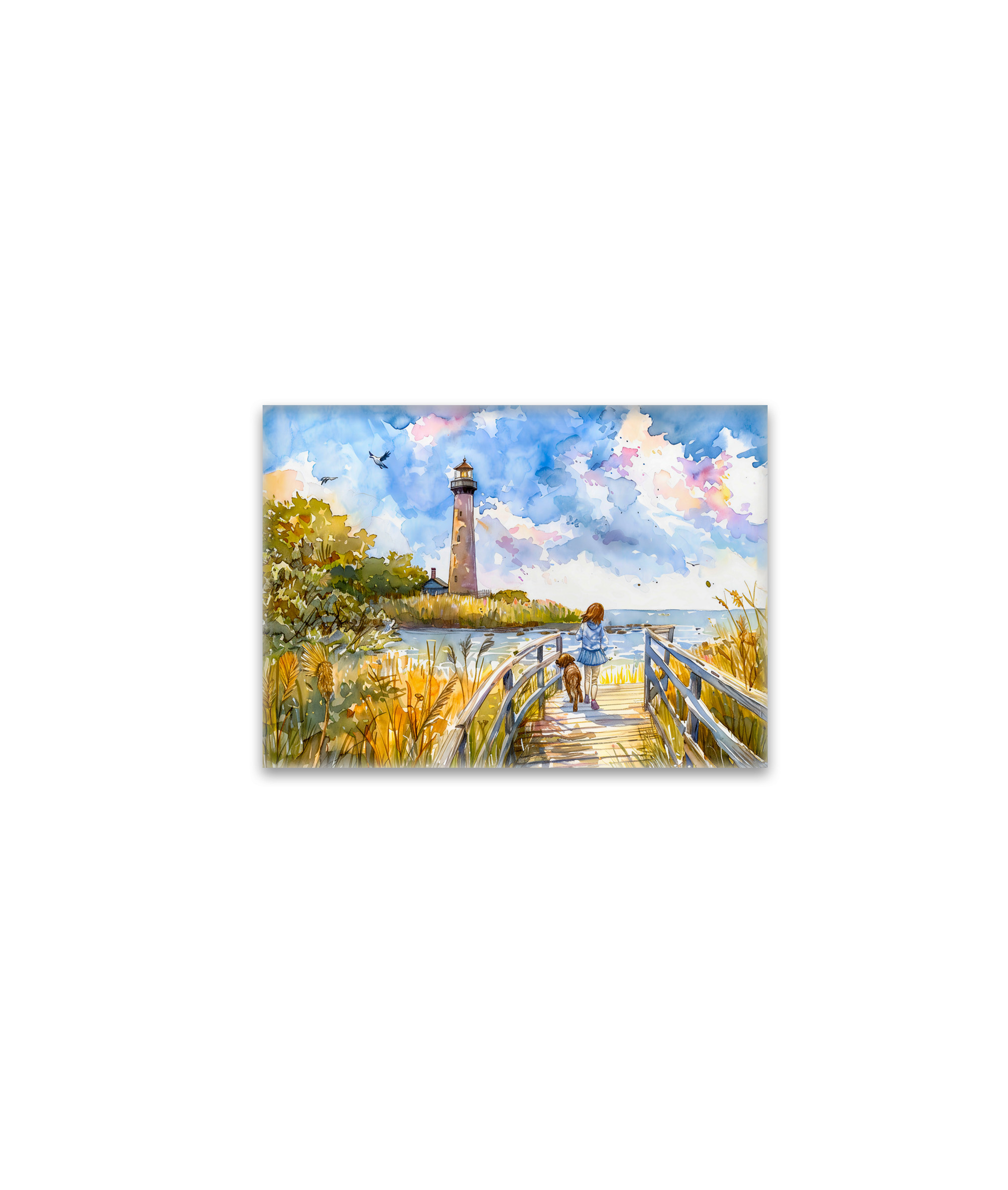 raxxa Glas-Magnet: Lighthouse trail with child and dog watercolor
