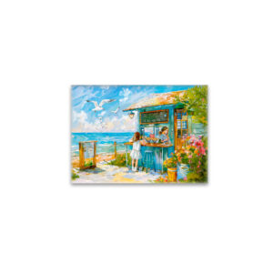 raxxa Glas-Magnet: Girl buying sandwitch and water bottle at beach snacks watercolor