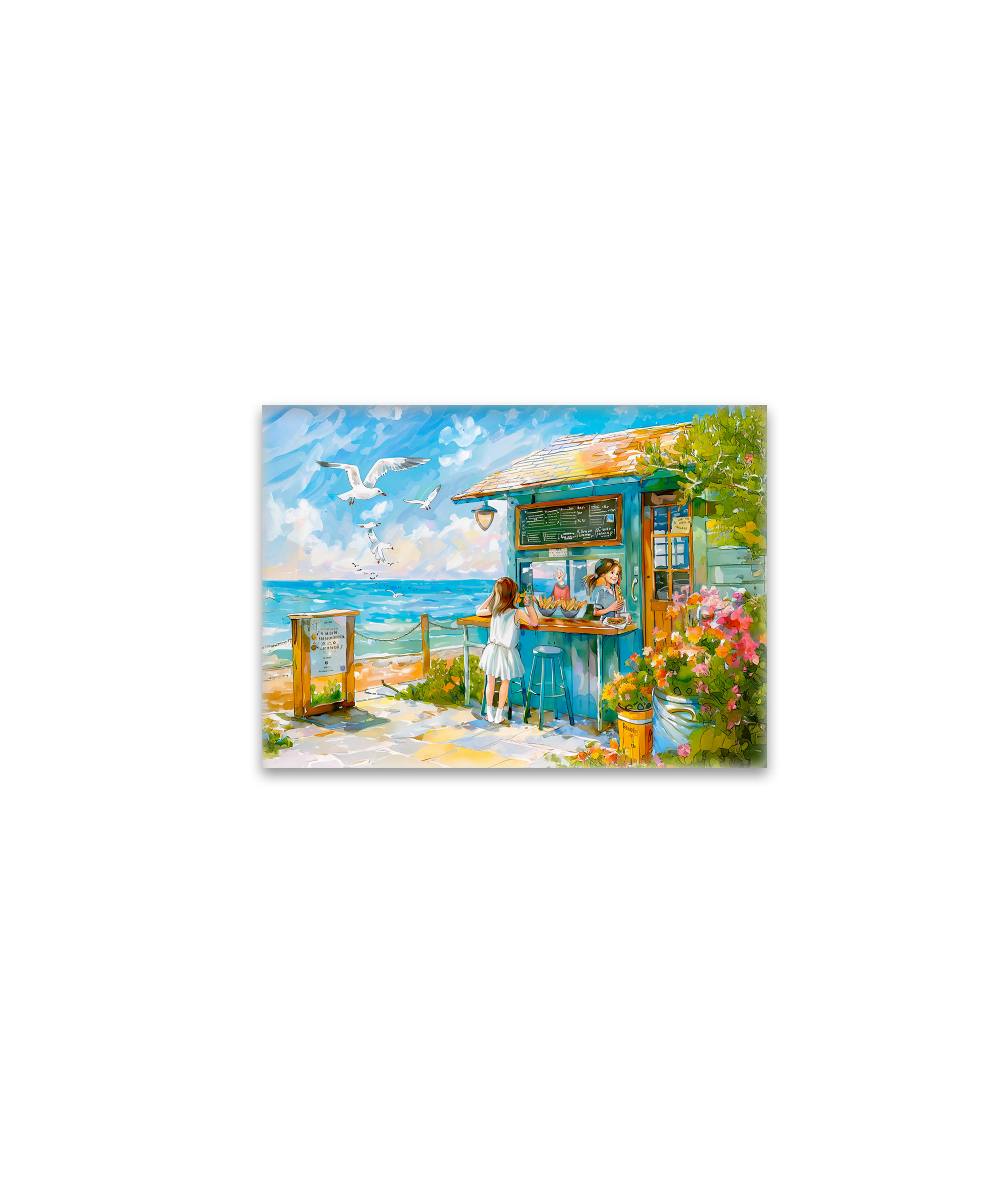 raxxa Glas-Magnet: Girl buying sandwitch and water bottle at beach snacks watercolor